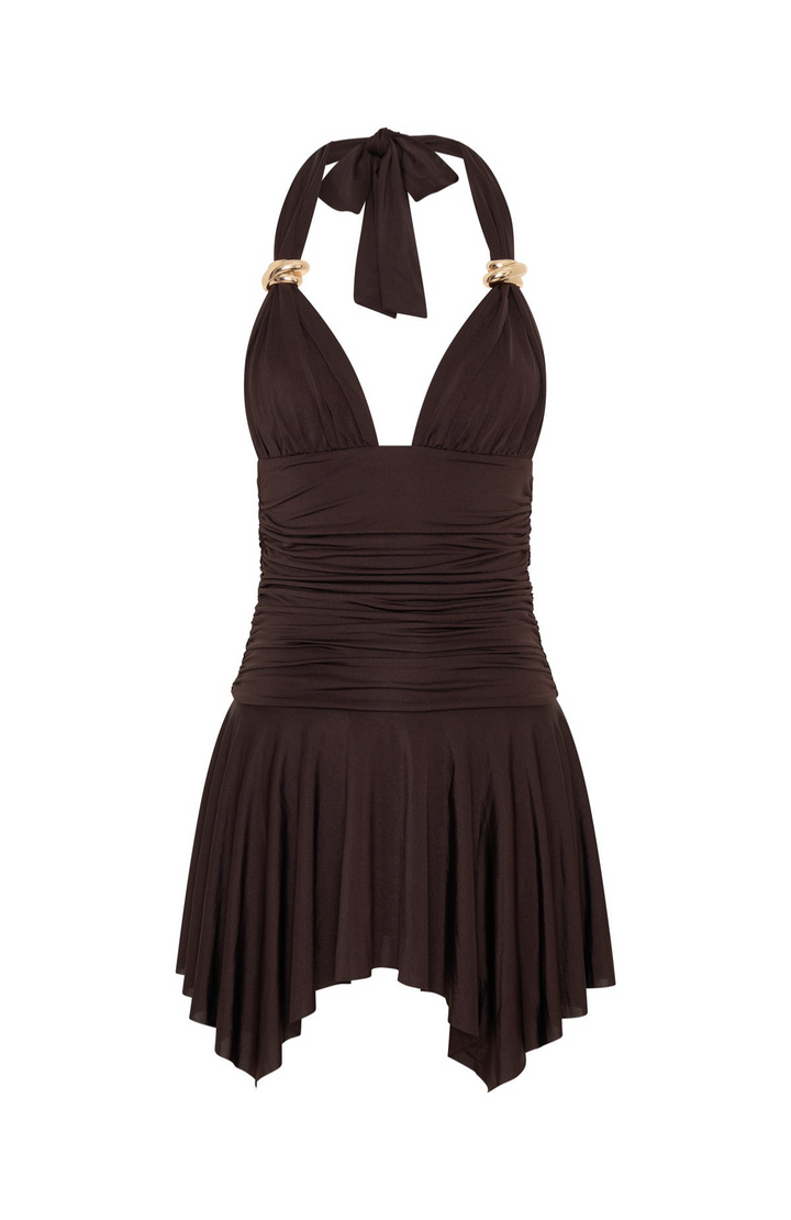 VESTIDO MINI HALTER DRAPEADO