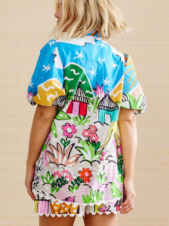 CONJUNTO ESTAMPADO DE DOS PIEZAS – ESTILO CAMISERO