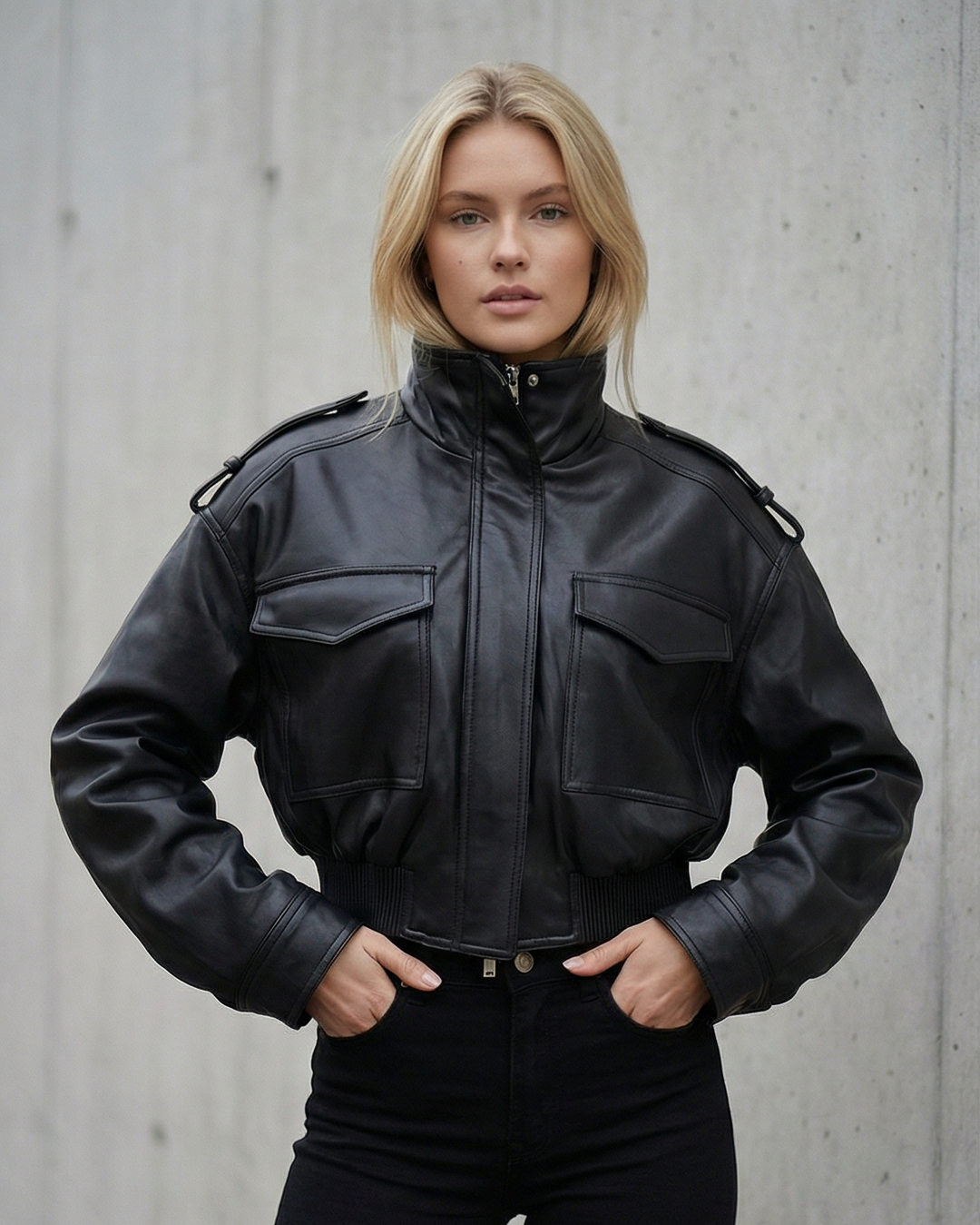 CHAQUETA BIKER OVERSIZE EFECTO PIEL