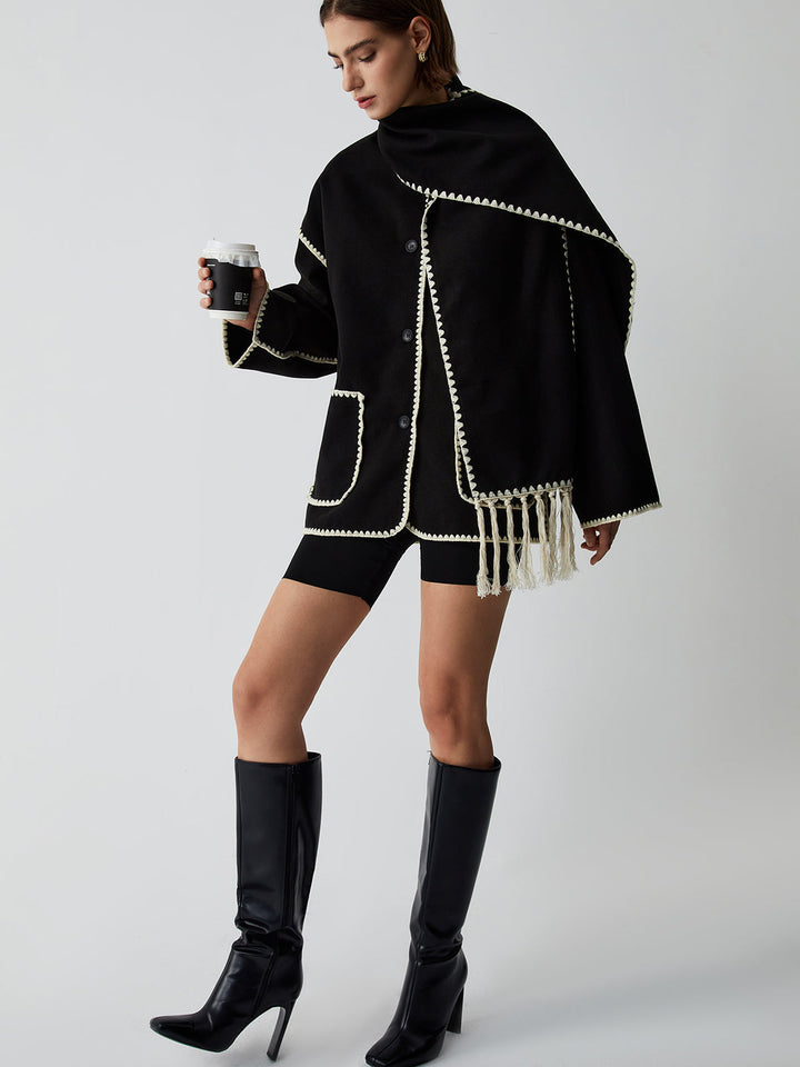 CHAQUETA CON RIBETES Y BUFANDA A JUEGO