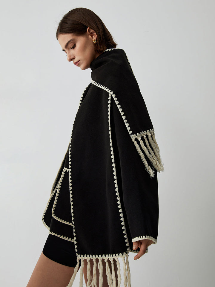 CHAQUETA CON RIBETES Y BUFANDA A JUEGO