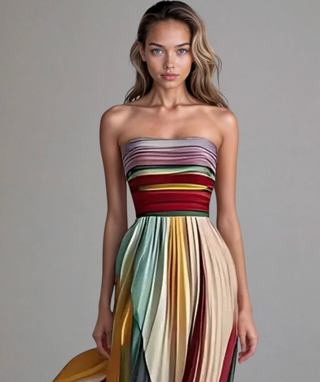 VESTIDO LARGO PLISADO MULTICOLOR