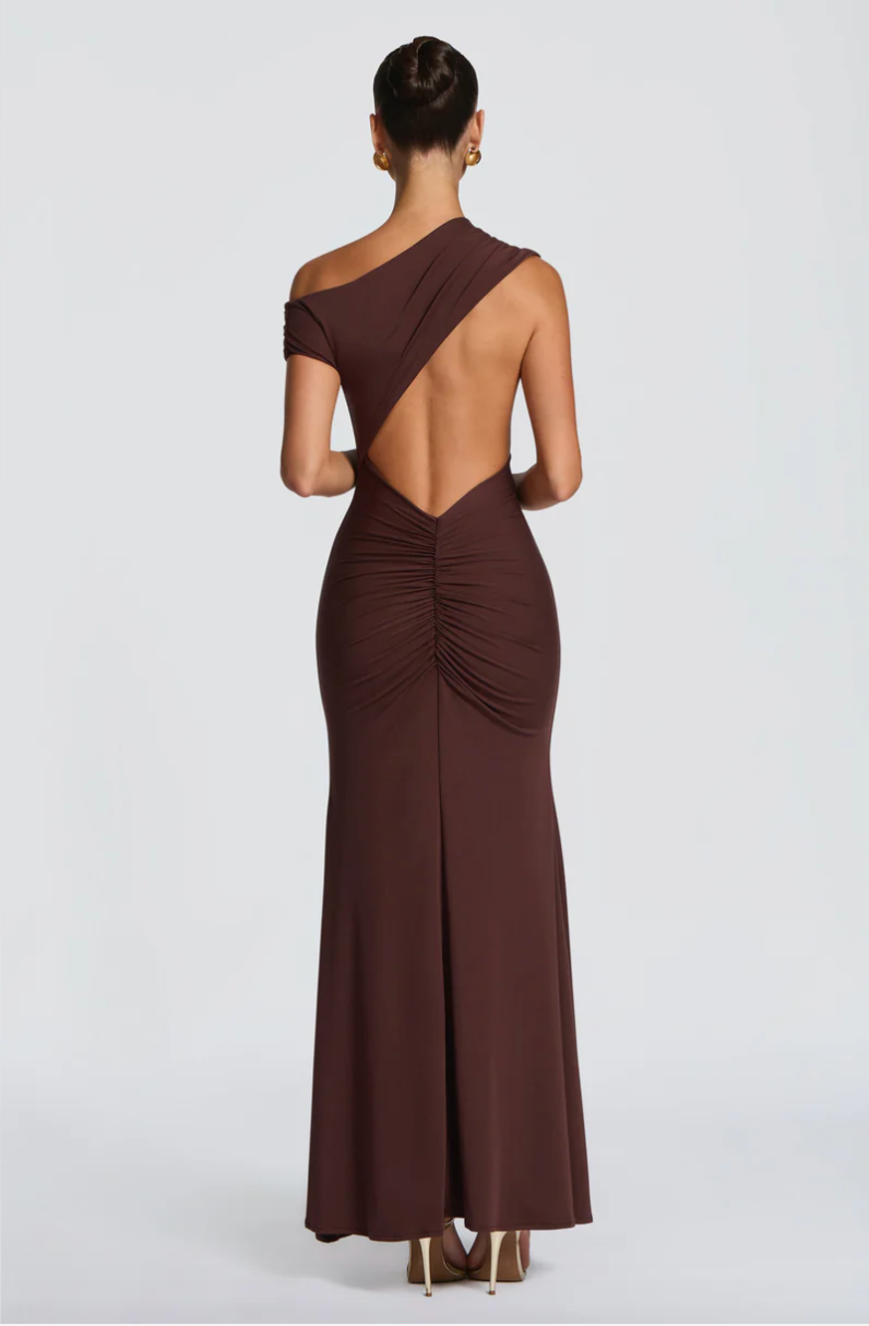 VESTIDO MAXI ASIMÉTRICO ESPALDA ABIERTA