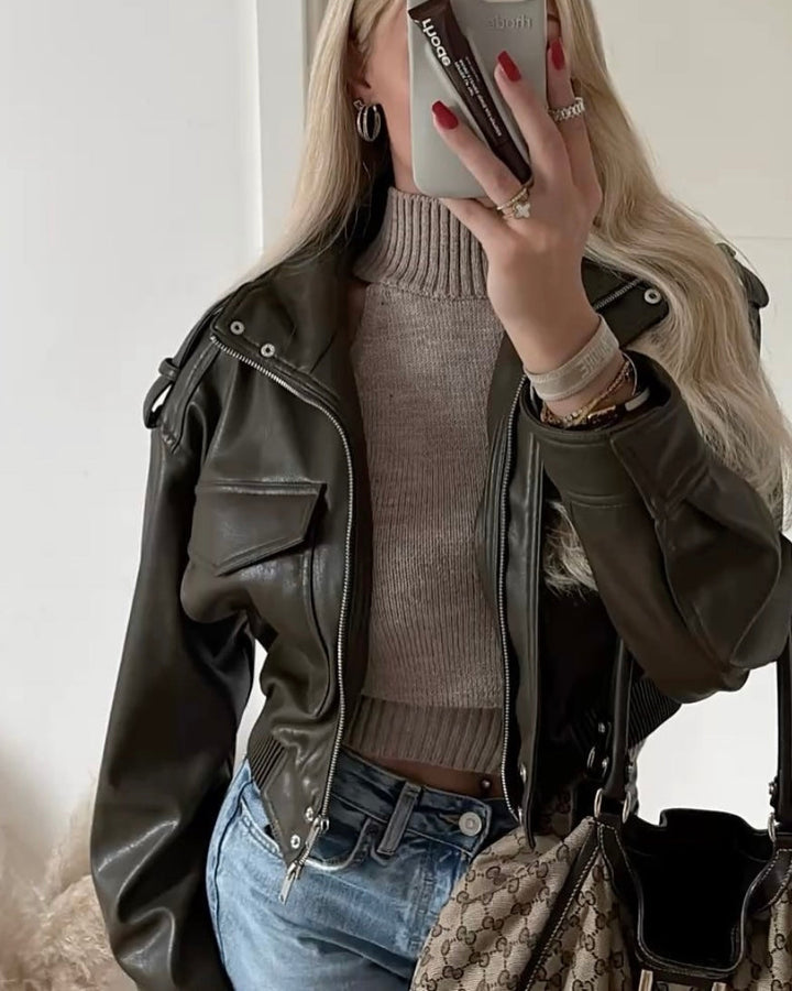 CHAQUETA BIKER OVERSIZE EFECTO PIEL