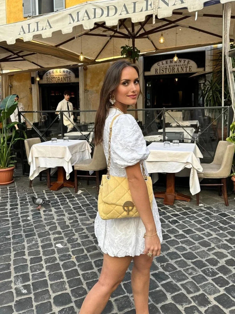 VESTIDO MINI BORDADO MANGA ABULLONADA