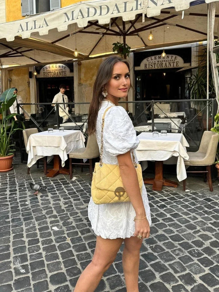 VESTIDO MINI BORDADO MANGA ABULLONADA